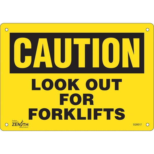 Zenith Safety Products "Look Out For Forklifts" Sign, 7" x 10", Plastic, English
