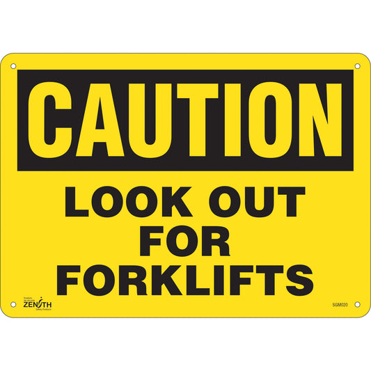 Zenith Safety Products "Look Out For Forklifts" Sign, 10" x 14", Plastic, English