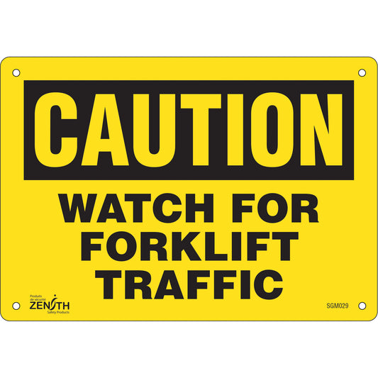 Zenith Safety Products "Watch For Forklift" Sign, 7" x 10", Plastic, English