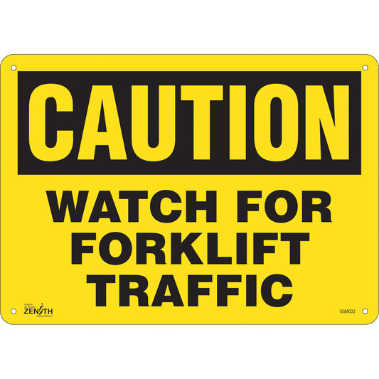 Zenith Safety Products "Watch For Forklift" Sign, 10" x 14", Aluminum, English