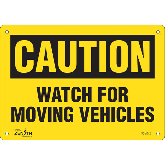 Zenith Safety Products "Watch For Moving Vehicles" Sign, 7" x 10", Aluminum, English