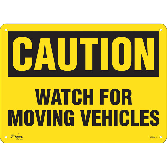 Zenith Safety Products "Watch For Moving Vehicles" Sign, 10" x 14", Aluminum, English