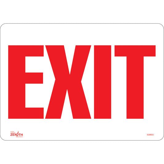 Zenith Safety Products "Exit" Sign, 10" x 14", Vinyl, English