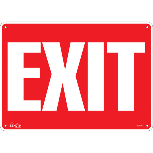 Zenith Safety Products "Exit" Sign, 10" x 14", Plastic, English