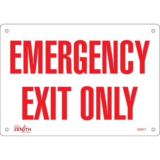 Zenith Safety Products "Emergency Exit" Sign, 7" x 10", Plastic, English