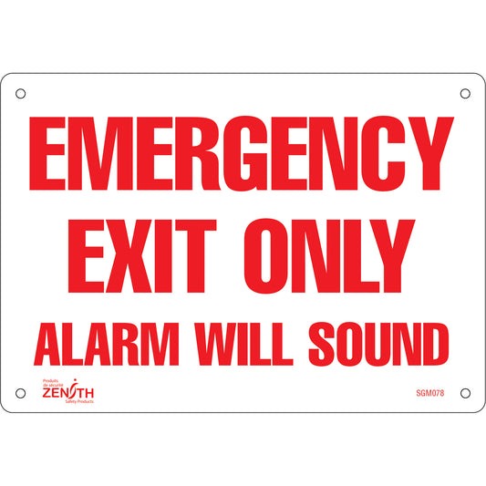 Zenith Safety Products "Emergency Exit Only" Sign, 7" x 10", Aluminum, English