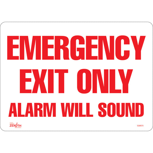Zenith Safety Products "Emergency Exit Only" Sign, 10" x 14", Vinyl, English