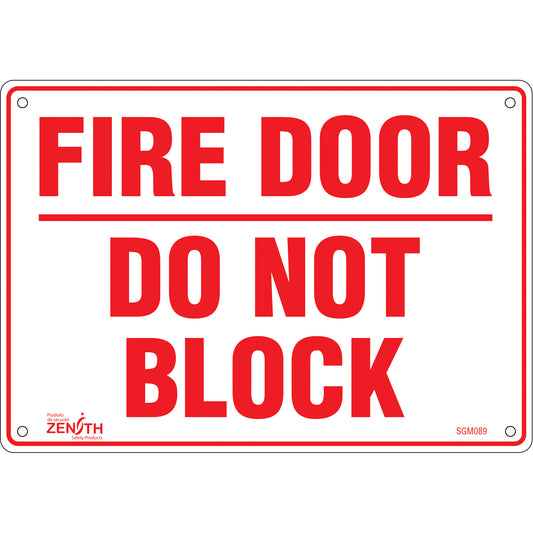 Zenith Safety Products "Fire Door" Sign, 7" x 10", Plastic, English