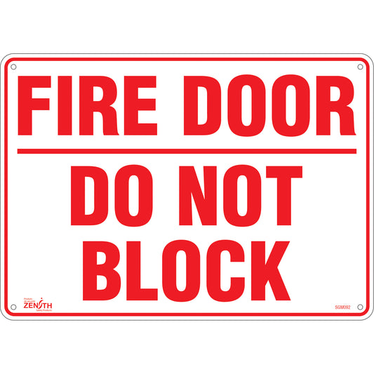 Zenith Safety Products "Fire Door" Sign, 10" x 14", Plastic, English