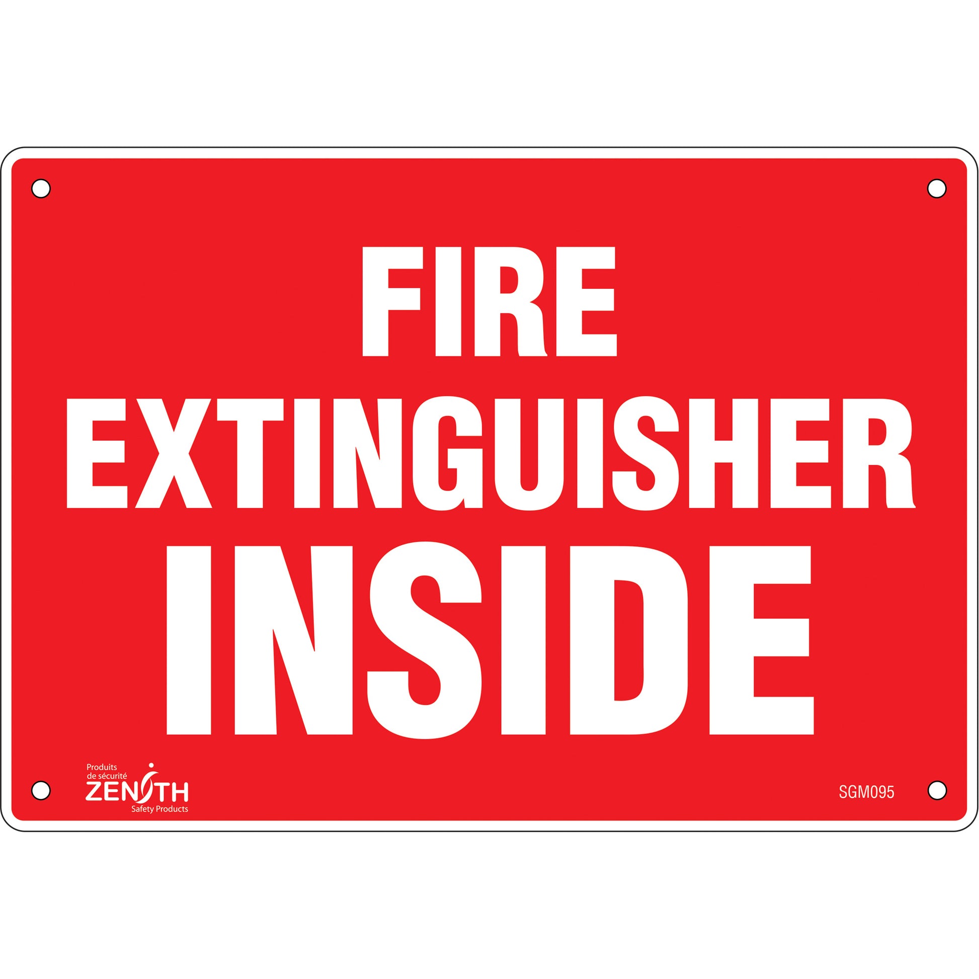 Zenith Safety Products "Fire Extinguisher Inside" Sign, 7" x 10", Plastic, English