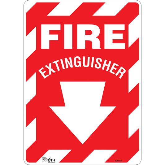 Zenith Safety Products "Fire Extinguisher" with Down Arrow Sign, 14" x 10", Vinyl, English with Pictogram