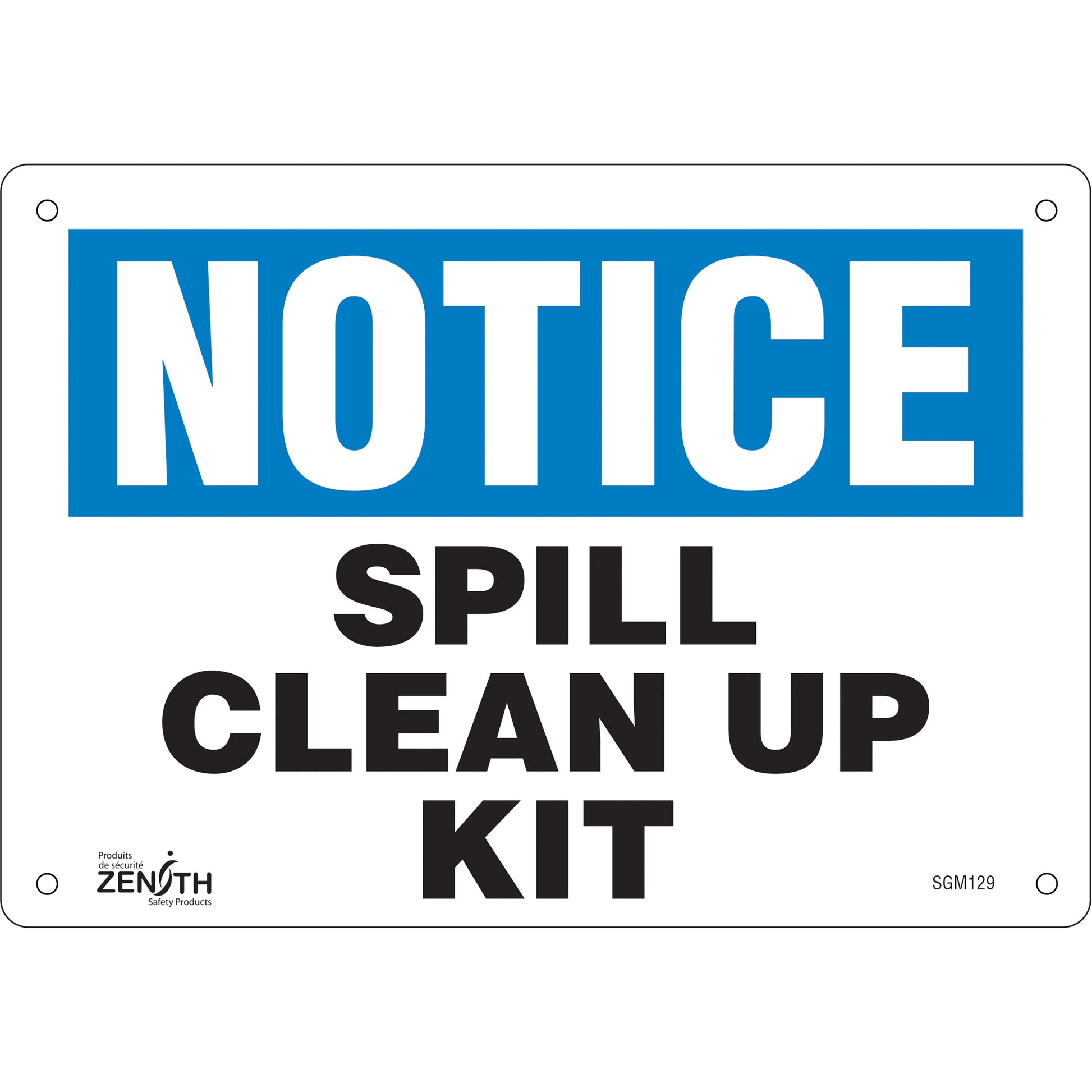 Zenith Safety Products "Spill Clean Up Kit" Sign, 7" x 10", Aluminum, English