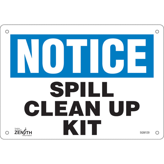 Zenith Safety Products "Spill Clean Up Kit" Sign, 7" x 10", Aluminum, English