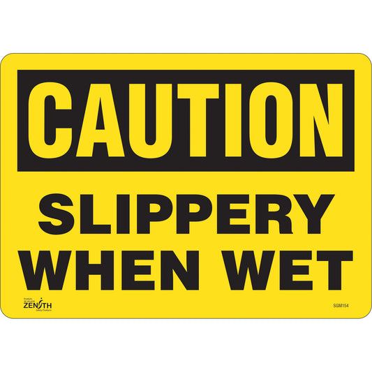 Zenith Safety Products "Slippery When Wet" Sign, 10" x 14", Vinyl, English