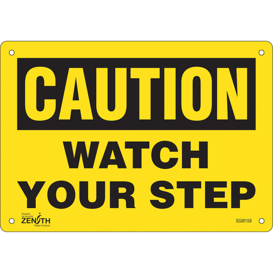 Zenith Safety Products "Watch Your Step" Sign, 7" x 10", Plastic, English
