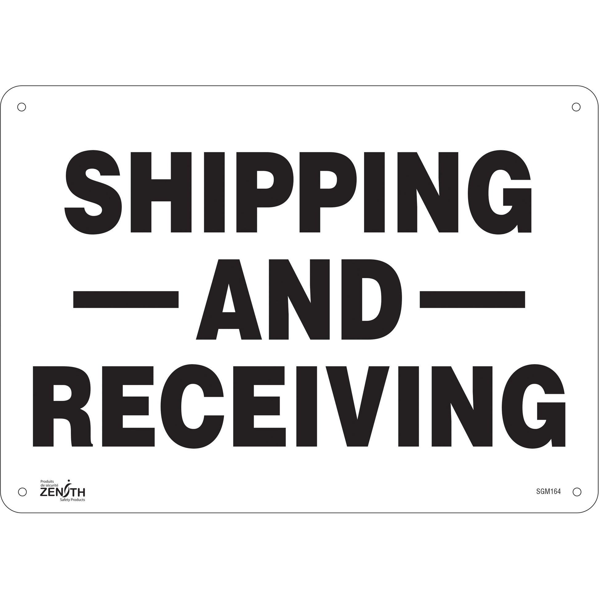 Zenith Safety Products "Shipping And Receiving" Sign, 10" x 14", Aluminum, English
