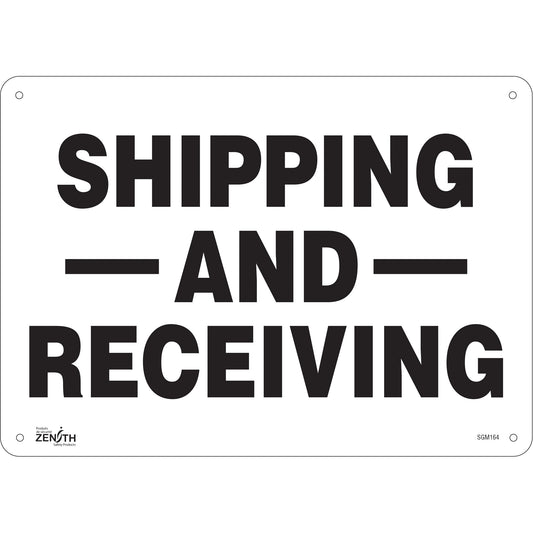 Zenith Safety Products "Shipping And Receiving" Sign, 10" x 14", Aluminum, English