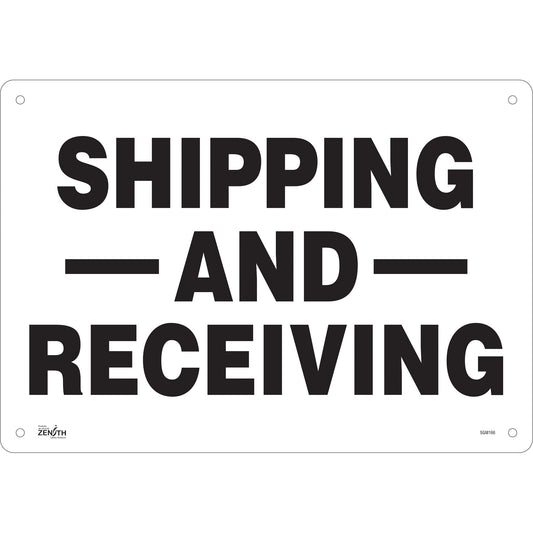 Zenith Safety Products "Shipping And Receiving" Sign, 14" x 20", Aluminum, English