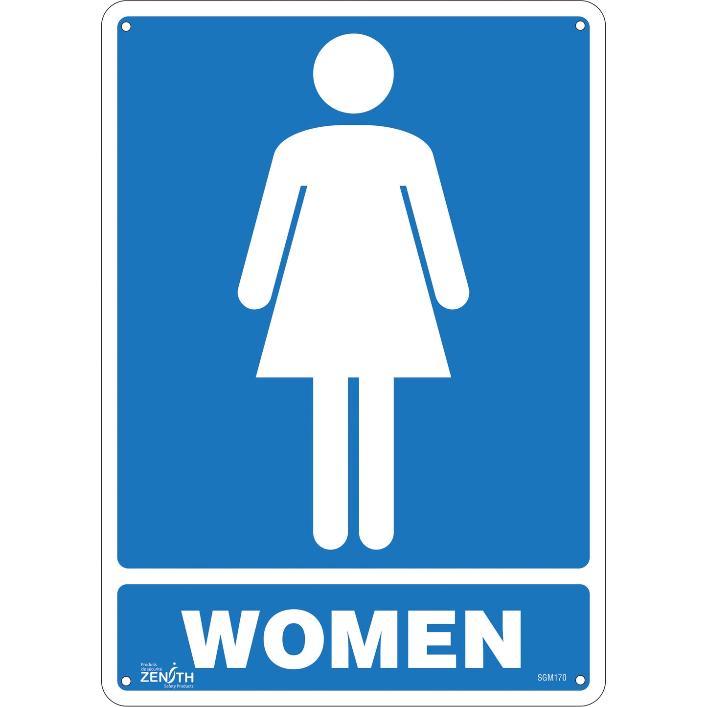 Zenith Safety Products "Women" Sign, 14" x 10", Aluminum, English with Pictogram