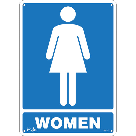 Zenith Safety Products "Women" Sign, 14" x 10", Aluminum, English with Pictogram