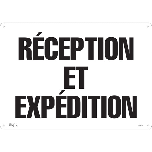 Zenith Safety Products "Réception et Expédition" Sign, 14" x 20", Plastic, French