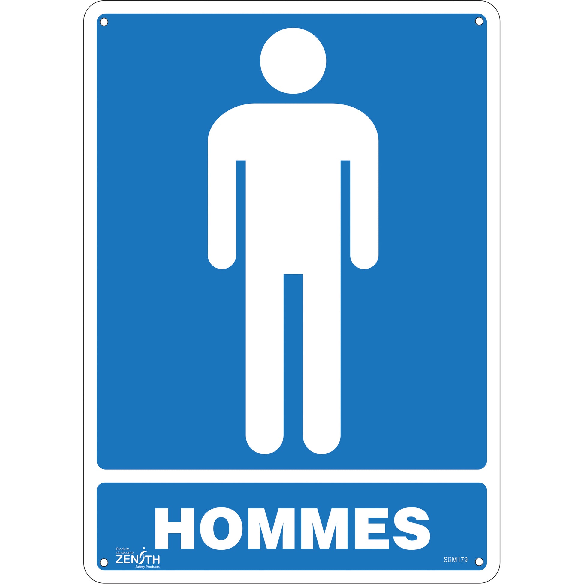 Zenith Safety Products "Hommes" Sign, 14" x 10", Plastic, French with Pictogram