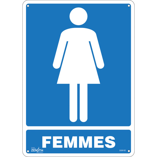 Zenith Safety Products "Femmes" Sign, 14" x 10", Aluminum, French with Pictogram