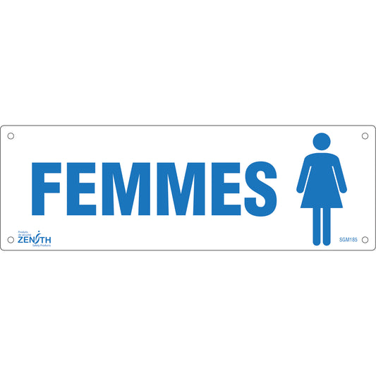 Zenith Safety Products "Femmes" Sign, 4" x 12", Plastic, French with Pictogram
