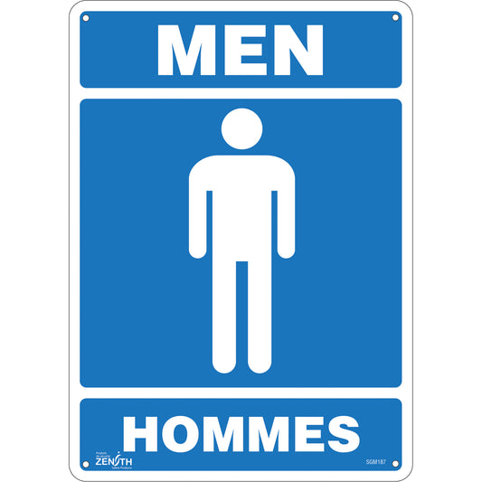 Zenith Safety Products "Men - Hommes" Sign, 14" x 10", Plastic, Bilingual with Pictogram