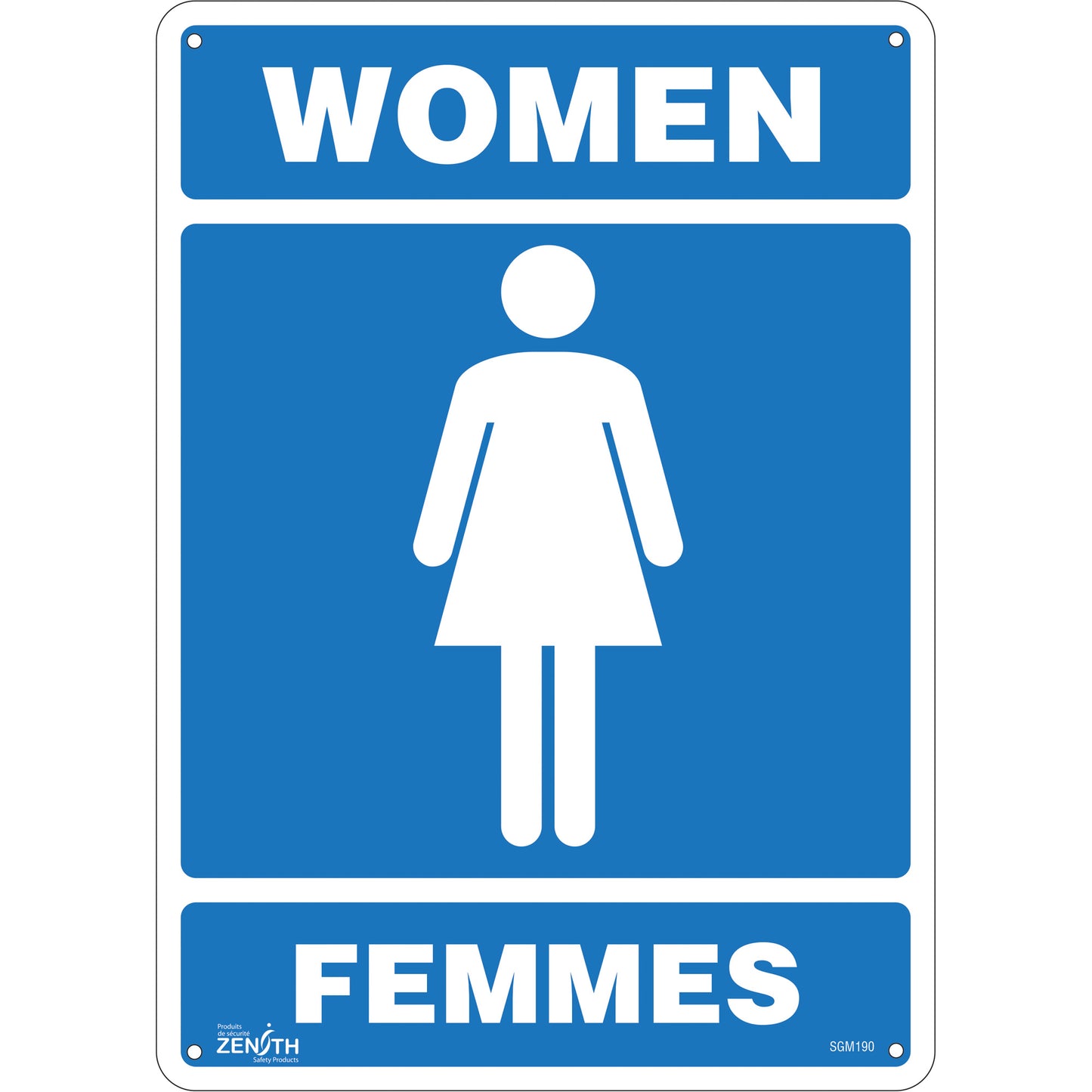Zenith Safety Products "Women - Femmes" Sign, 14" x 10", Aluminum, Bilingual with Pictogram