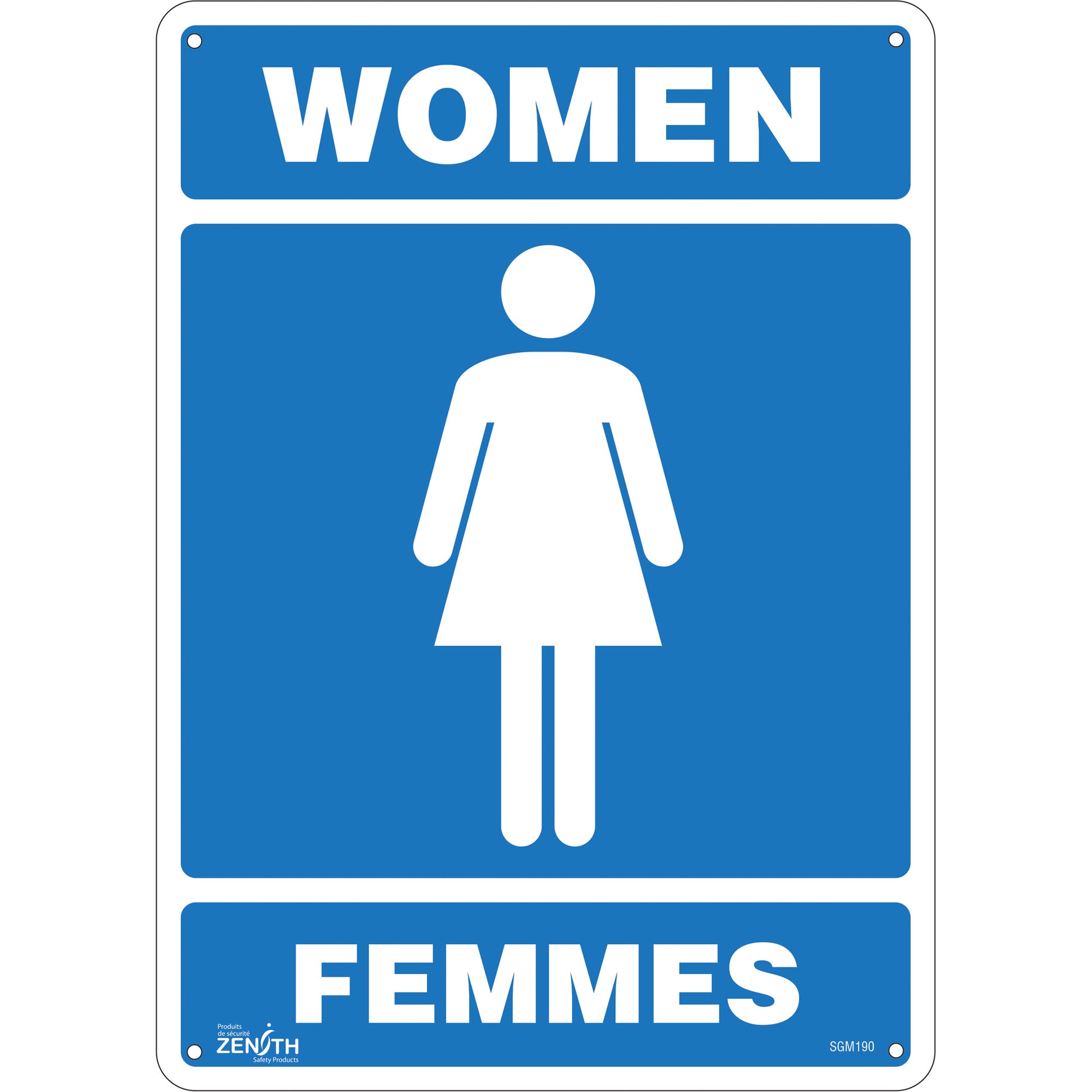 Zenith Safety Products "Women - Femmes" Sign, 14" x 10", Aluminum, Bilingual with Pictogram