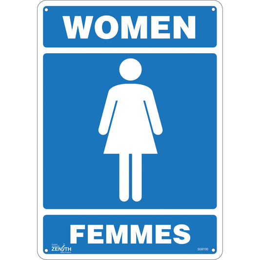 Zenith Safety Products "Women - Femmes" Sign, 14" x 10", Aluminum, Bilingual with Pictogram