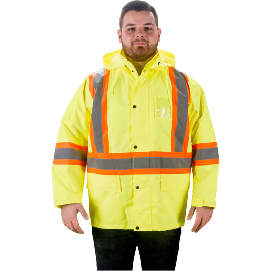 Zenith Safety Products RZ1000 Rain Jacket, Polyester, X-Large, High Visibility Lime-Yellow