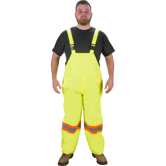 Zenith Safety Products RZ1000 Rain Bib Pants, Polyester, X-Large, High Visibility Lime-Yellow