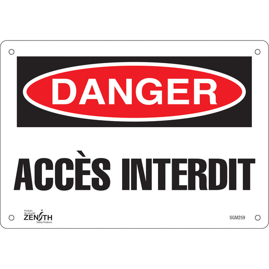 Zenith Safety Products "Accès Interdit" Sign, 7" x 10", Aluminum, French