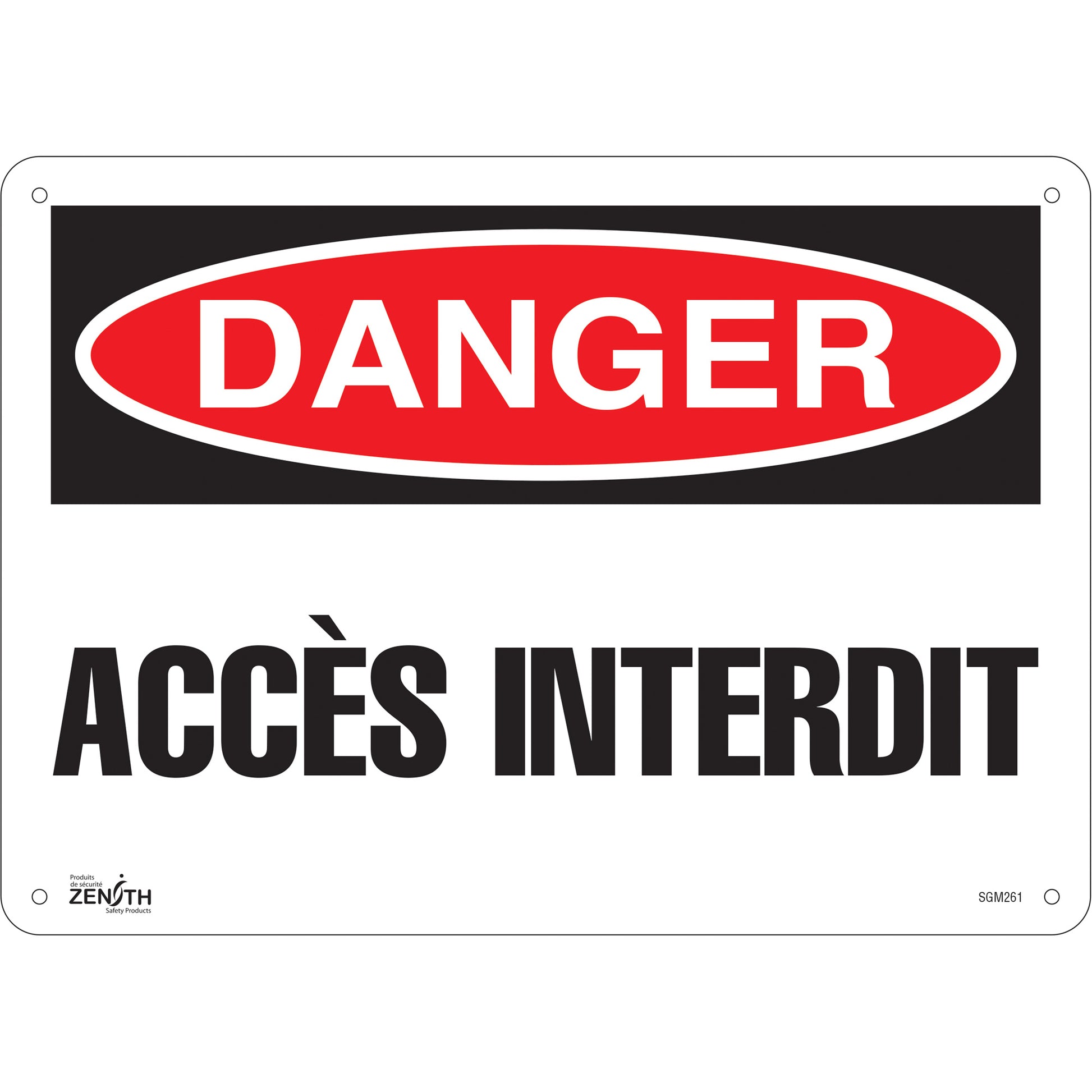 Zenith Safety Products "Accès Interdit" Sign, 10" x 14", Plastic, French