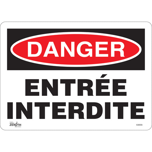 Zenith Safety Products "Entrée Interdite" Sign, 10" x 14", Vinyl, French