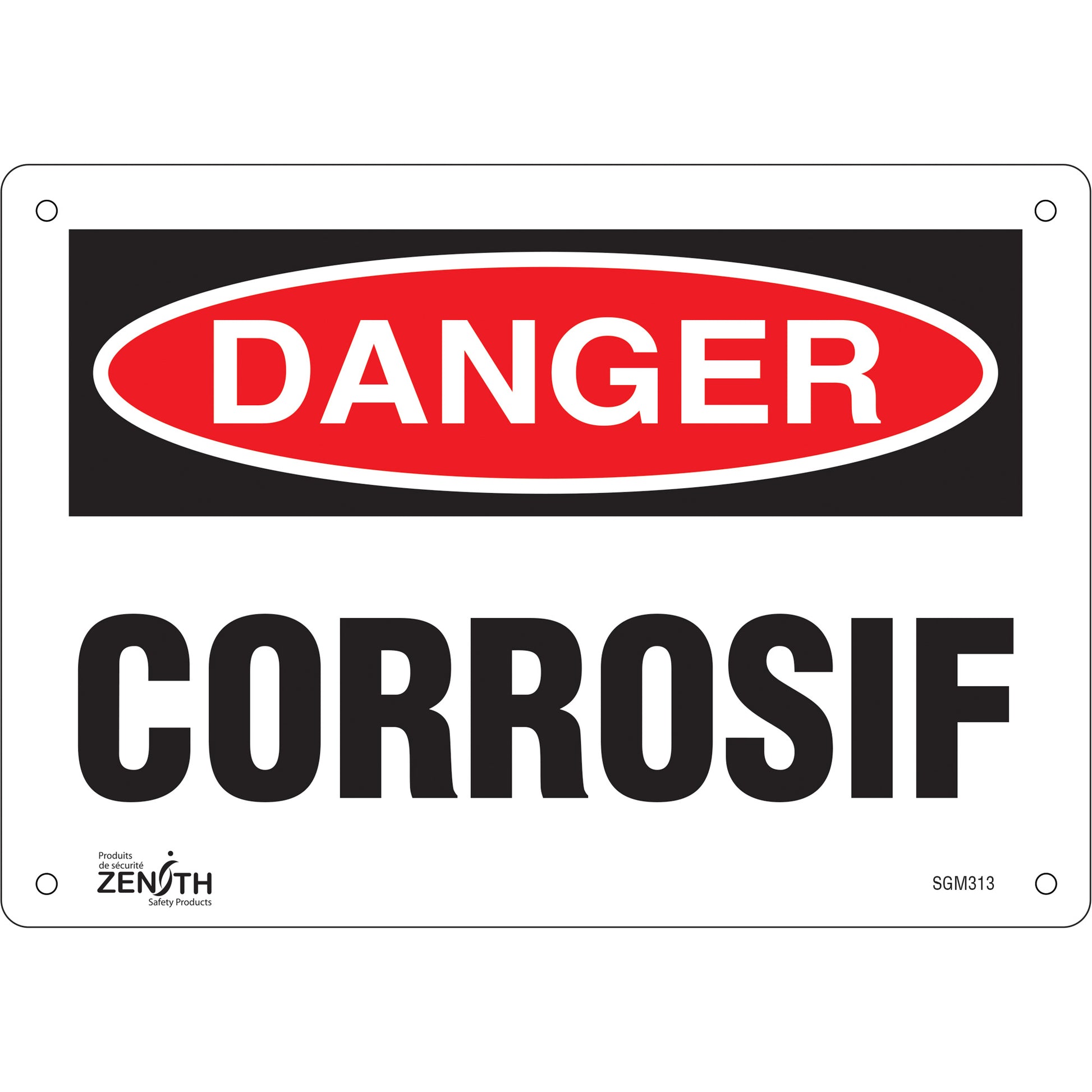 Zenith Safety Products "Corrosif" Sign, 7" x 10", Aluminum, French