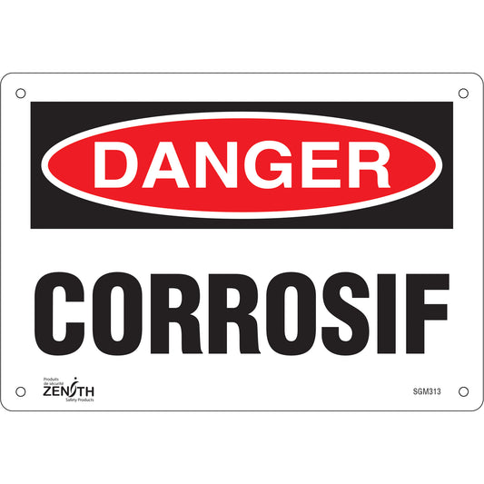Zenith Safety Products "Corrosif" Sign, 7" x 10", Aluminum, French