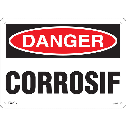 Zenith Safety Products "Corrosif" Sign, 10" x 14", Plastic, French