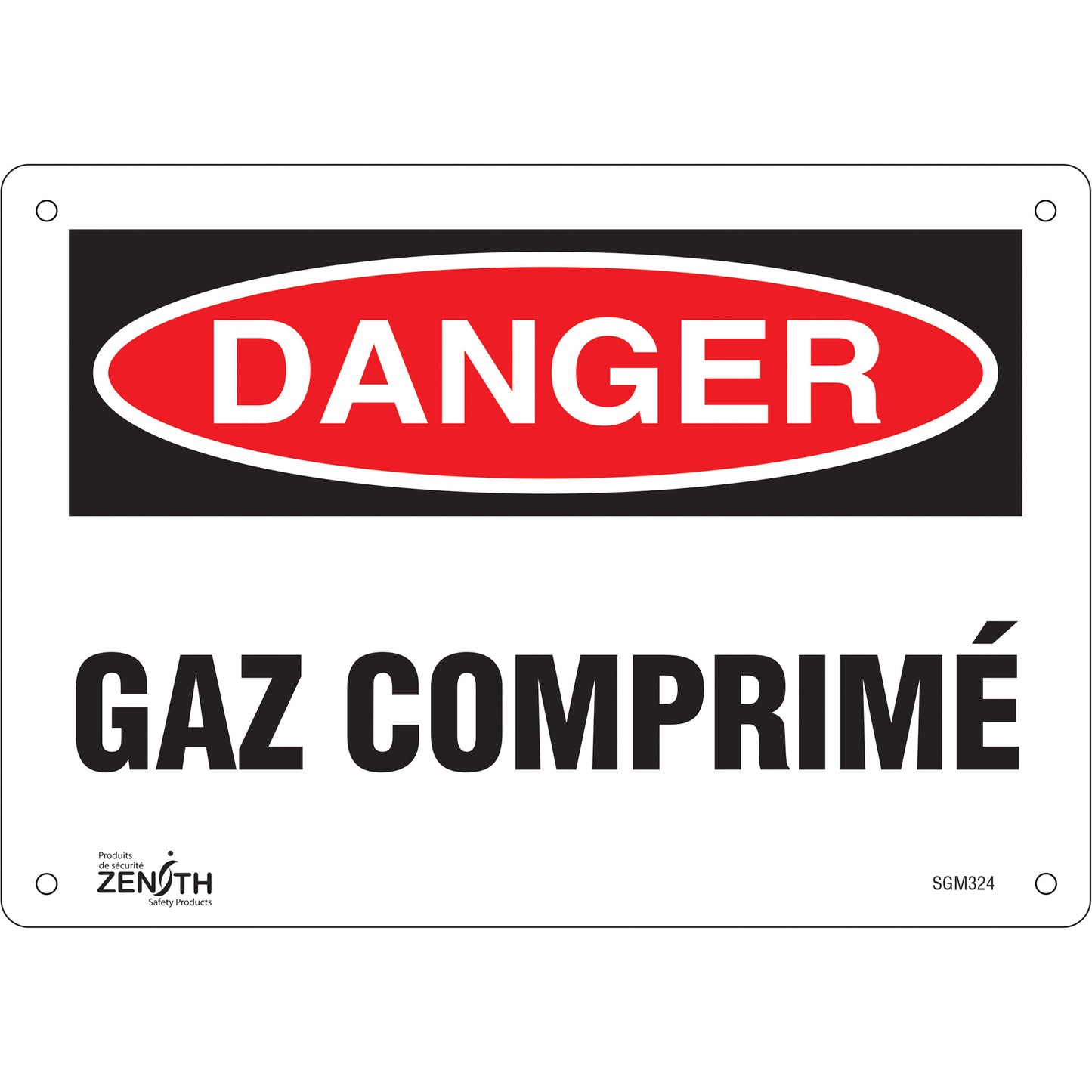 Zenith Safety Products "Gaz Comprimé" Sign, 7" x 10", Plastic, French