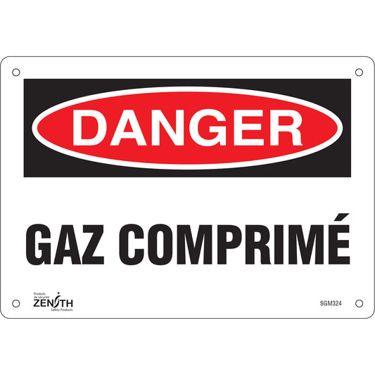 Zenith Safety Products "Gaz Comprimé" Sign, 7" x 10", Plastic, French