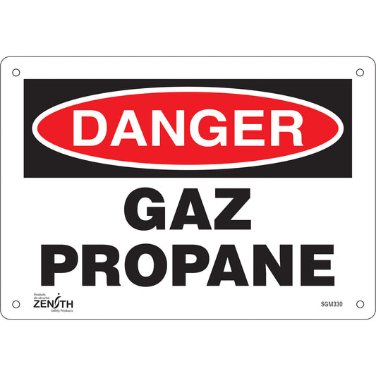 Zenith Safety Products "Gaz Propane" Sign, 7" x 10", Plastic, French