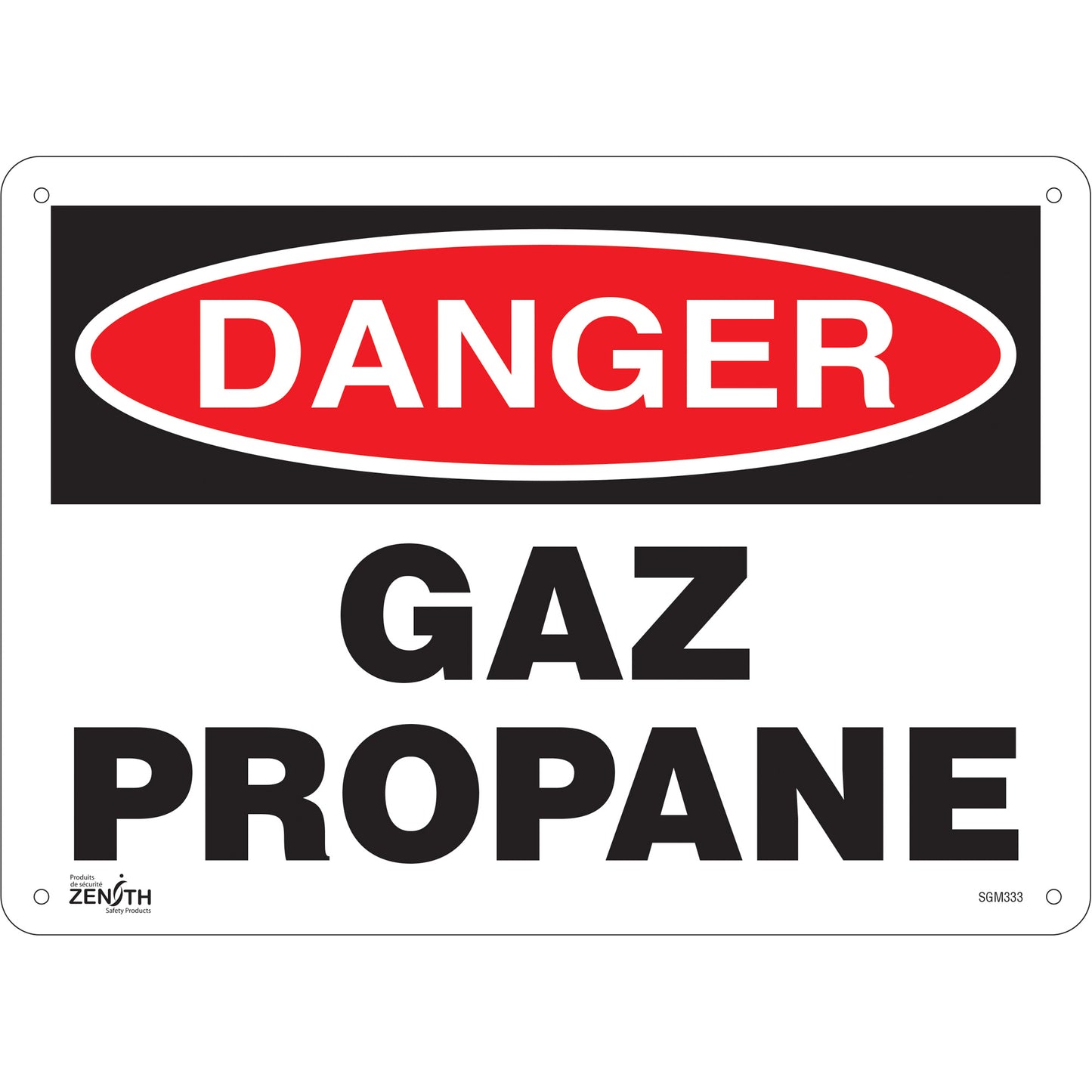 Zenith Safety Products "Gaz Propane" Sign, 10" x 14", Plastic, French
