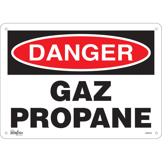 Zenith Safety Products "Gaz Propane" Sign, 10" x 14", Plastic, French