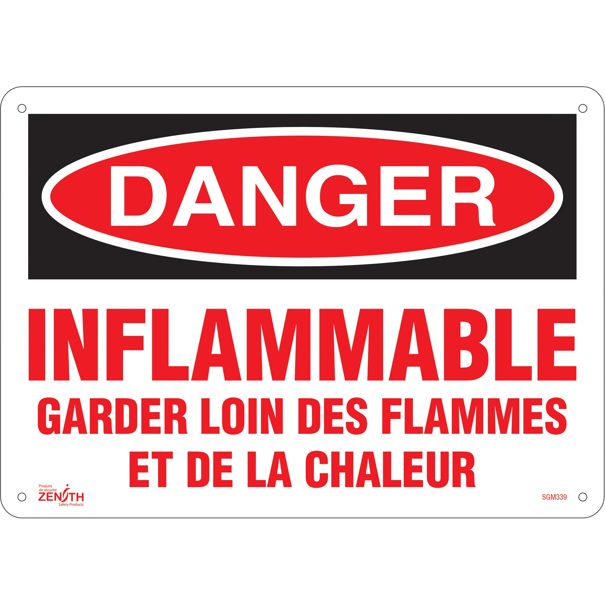 Zenith Safety Products "Garder Loin Des Flammes" Sign, 10" x 14", Plastic, French