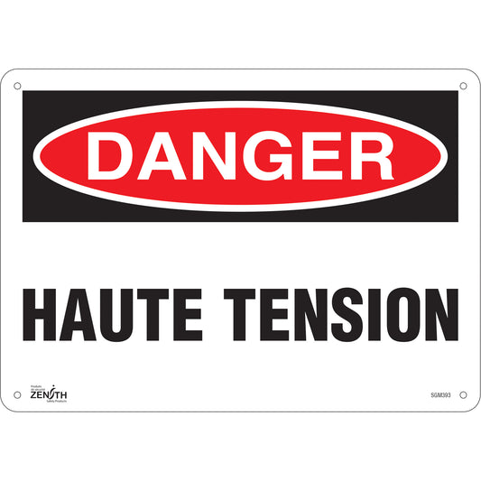 Zenith Safety Products "Haute Tension" Sign, 10" x 14", Plastic, French