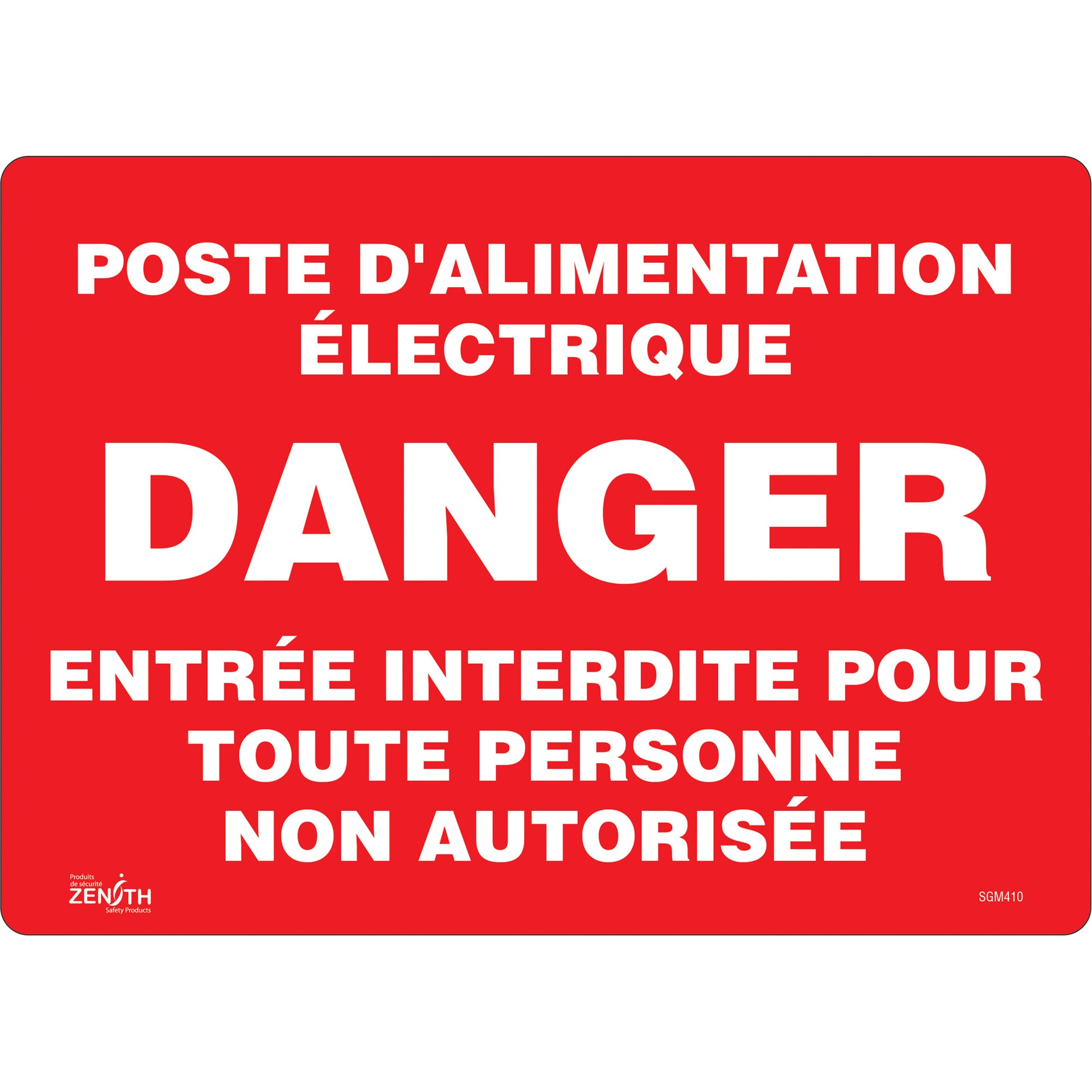 Zenith Safety Products "Poste D'Alimentation Électrique" Sign, 10" x 14", Vinyl, French