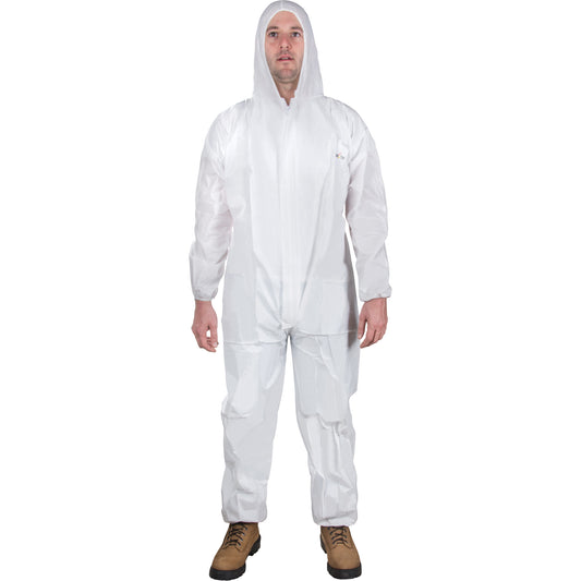 Zenith Safety Products Hooded Coveralls, Large, White, SMS