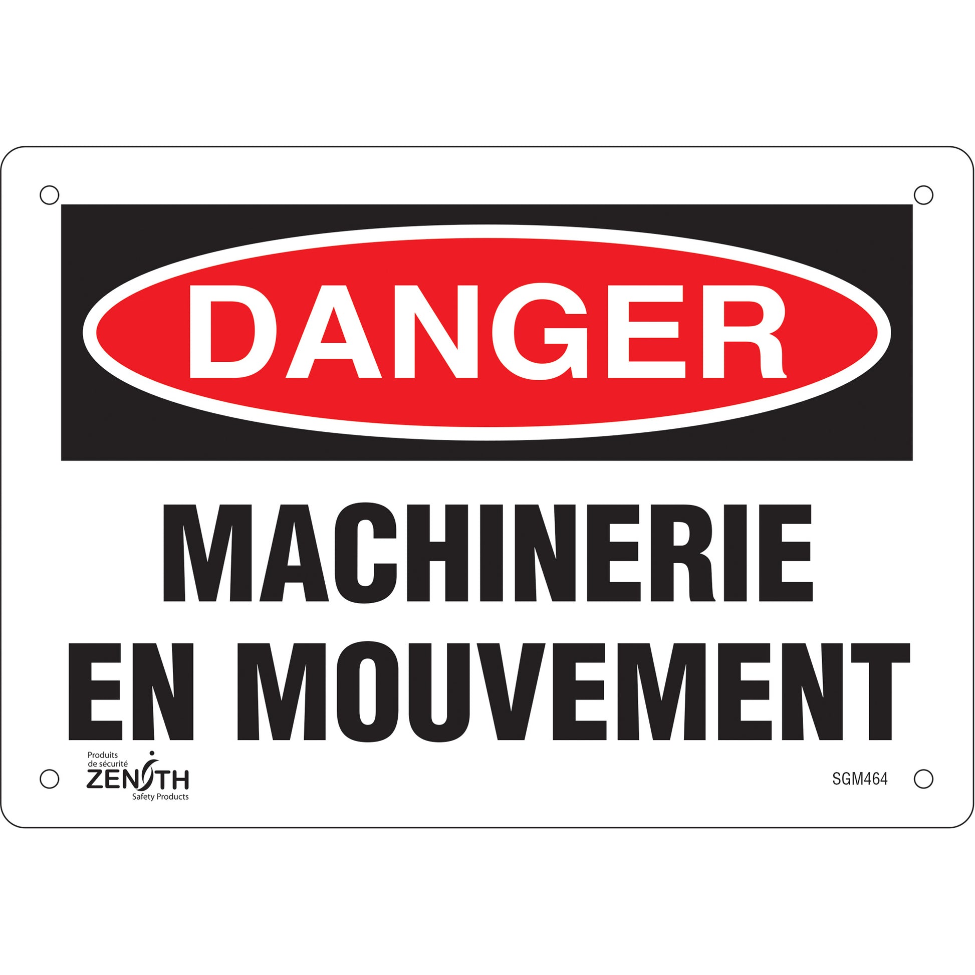 Zenith Safety Products "Machinerie en Mouvement" Sign, 7" x 10", Plastic, French